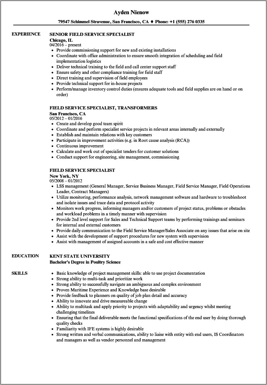 Objective For Resume For Field Service Technician