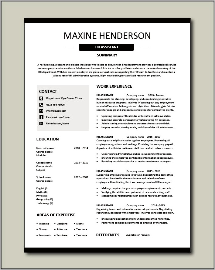 Objective For Resume For Hr Assistant