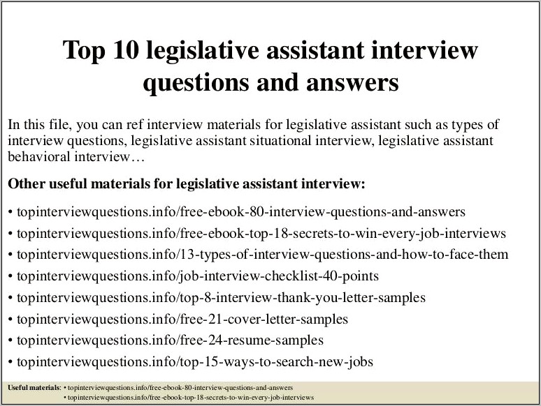 Objective For Resume For Legislative Assistant