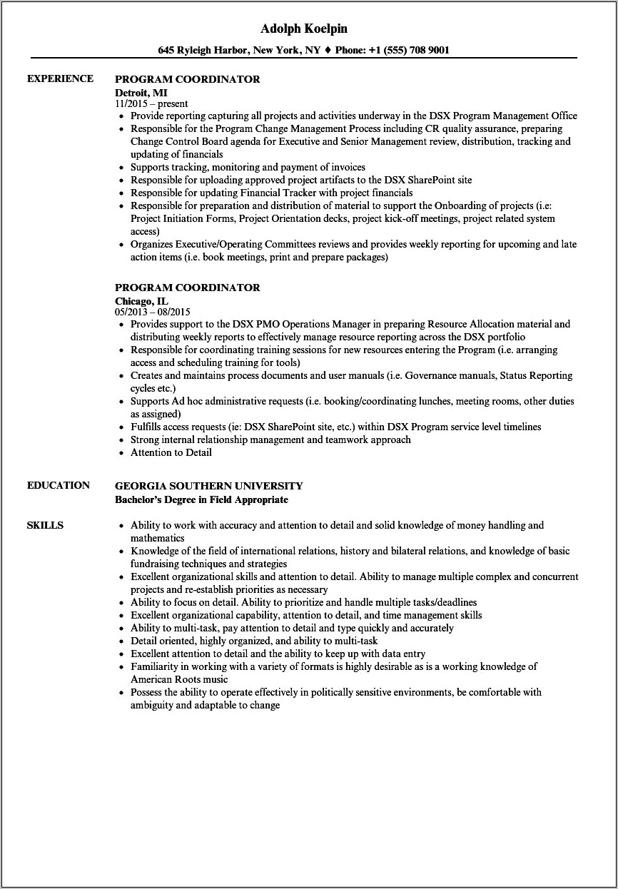Objective For Resume For Project Coordinator
