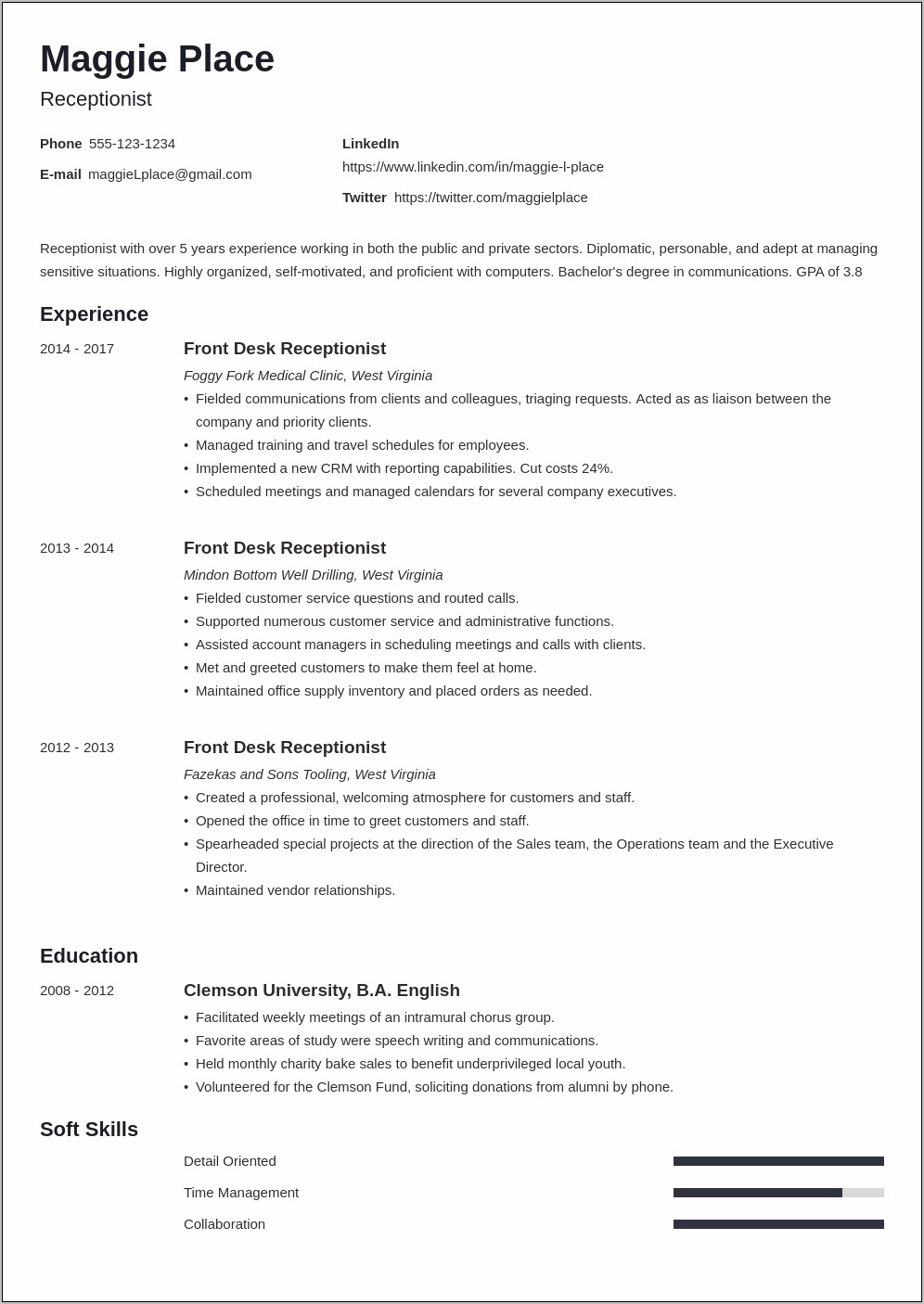 Objective For Resume For Receptionist Position