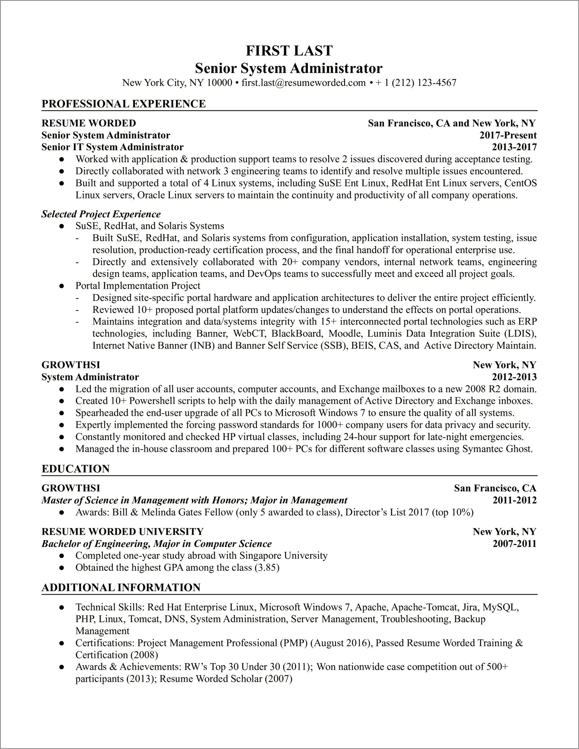 Objective For Resume For System Administrator