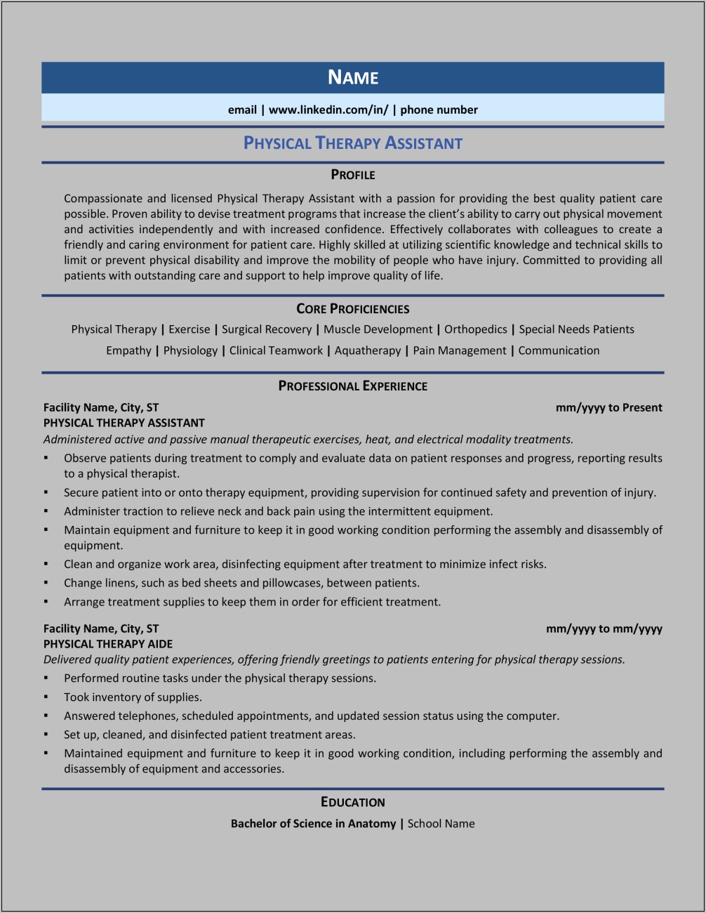 Objective For Resume Physical Therapy Assistant