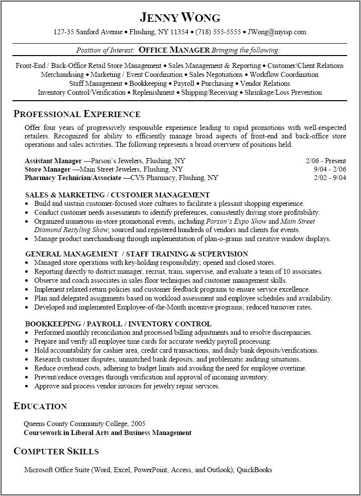 Objective For Resume Retail Store Manager