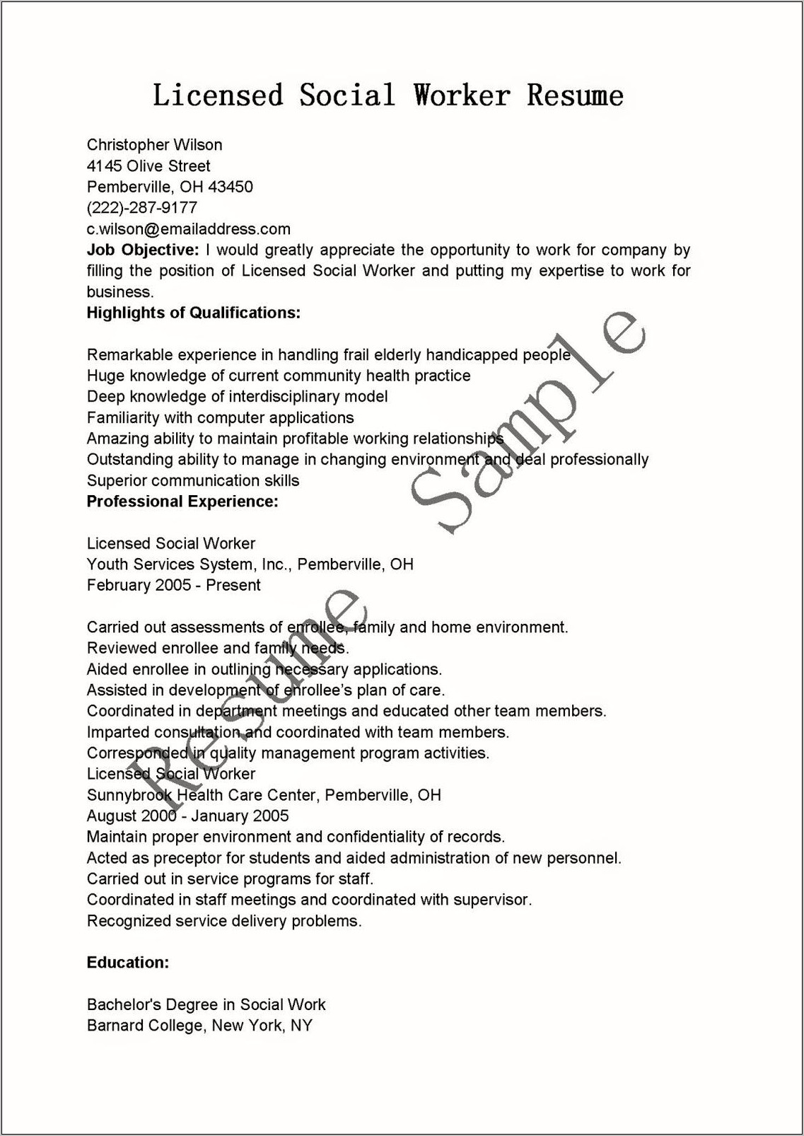 Objective For Social Work Resume Examples 1st Year