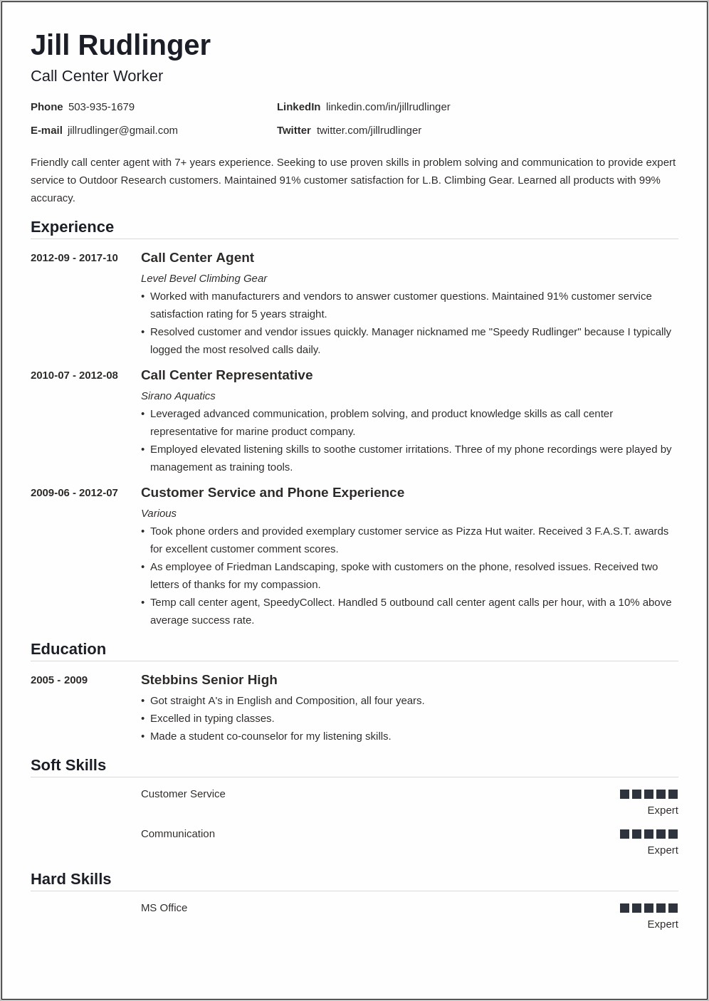 Objective In Resume For Call Center Without Experience