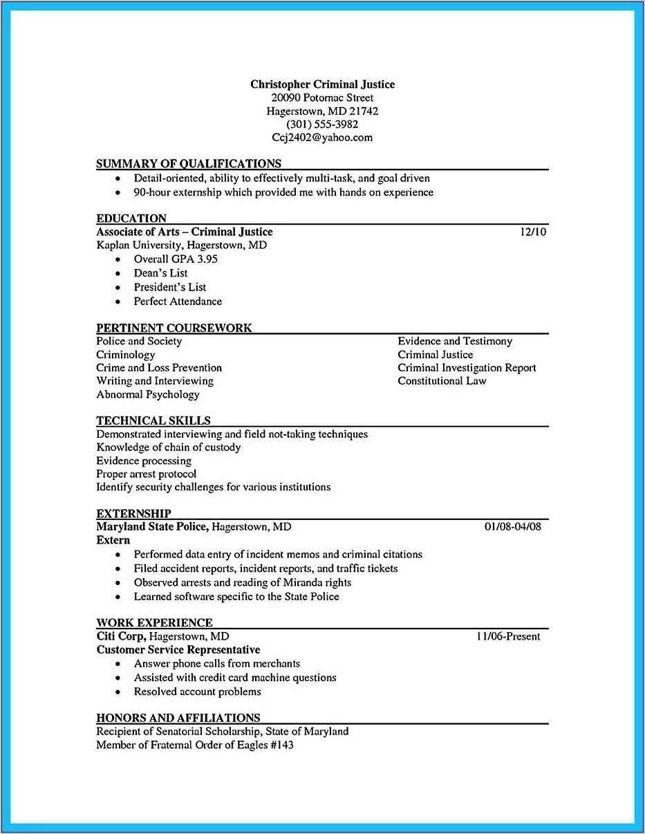 Objective In Resume For Crimial Justice Major