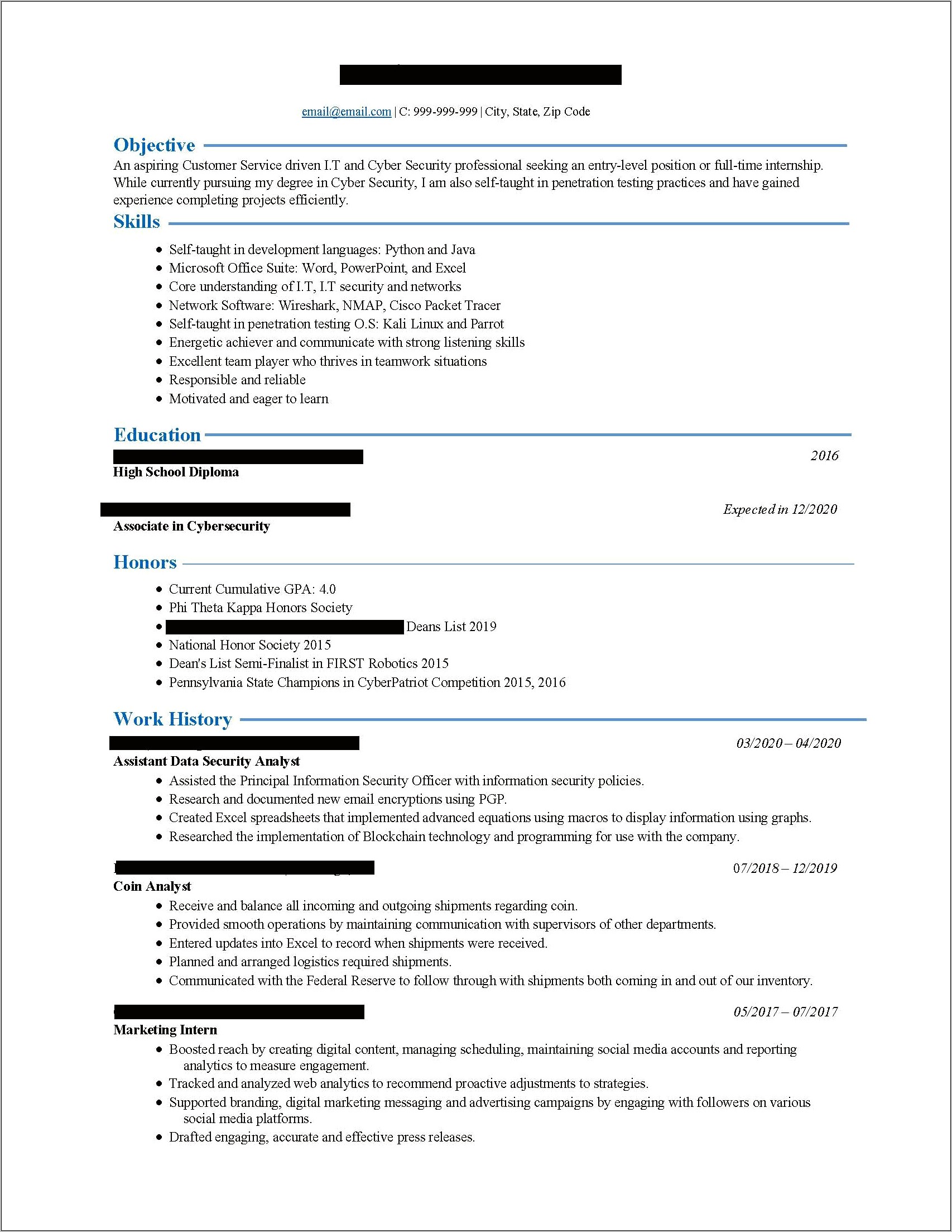 Objective In Resume For Cyber Security