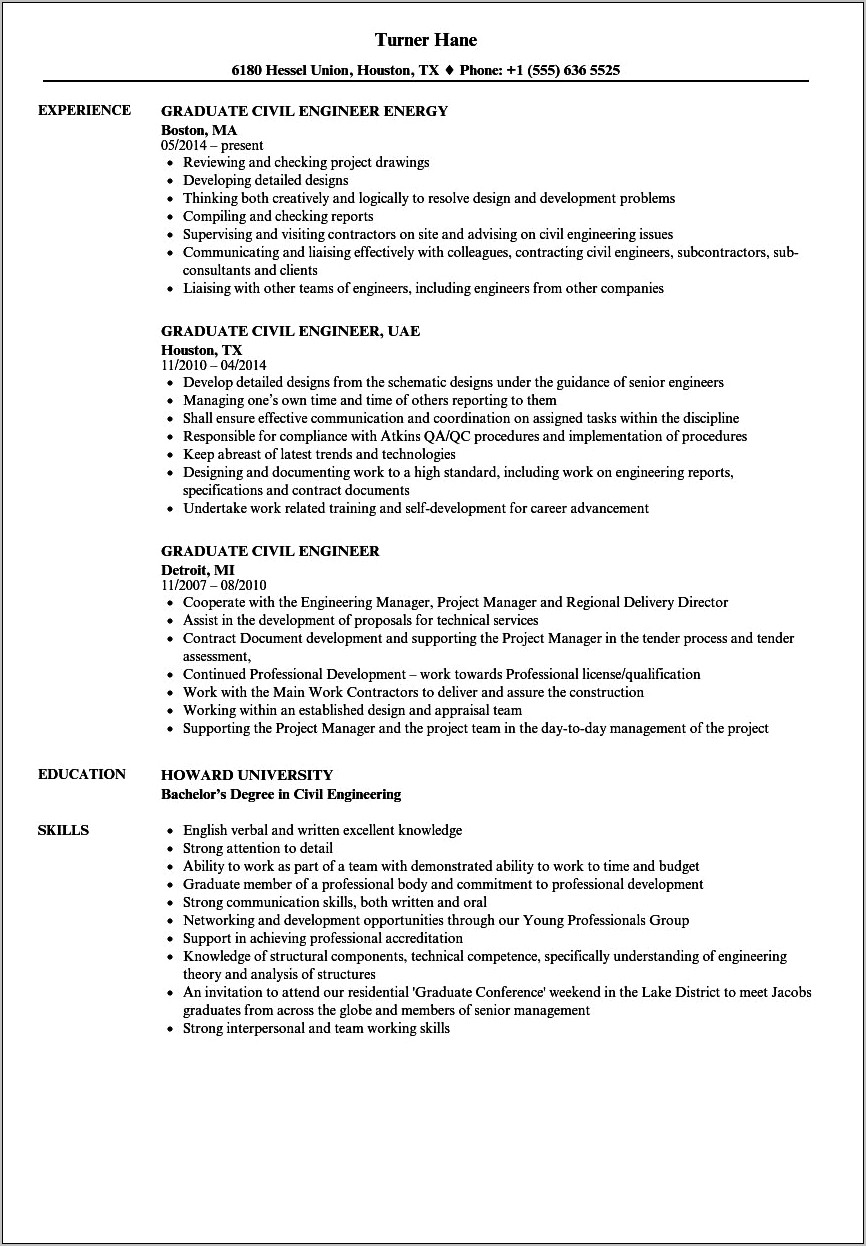 Objective In Resume For Fresh Graduate Civil Engineer