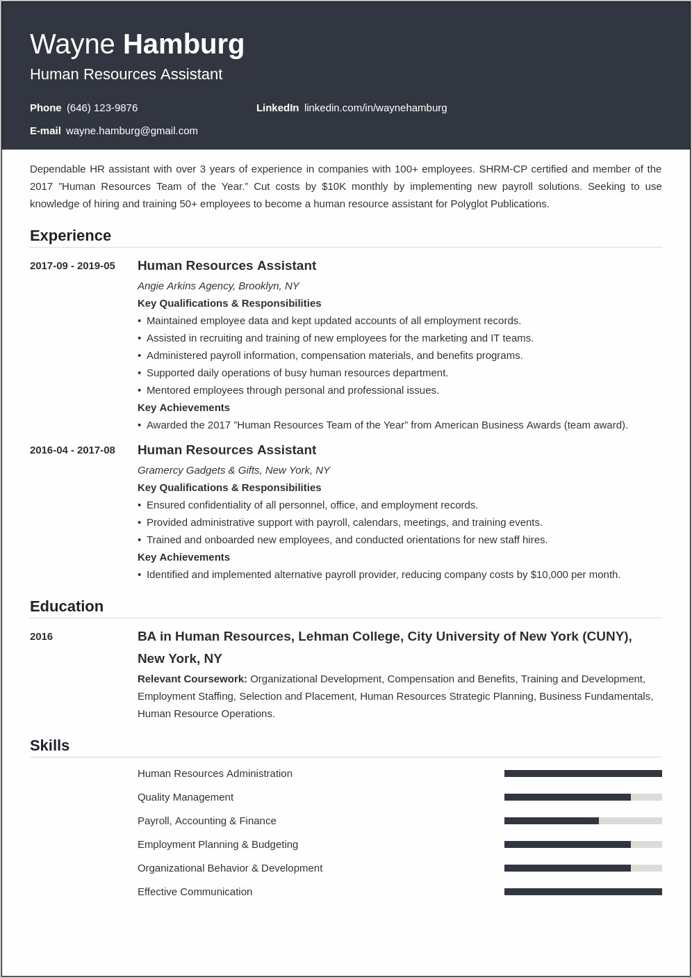Objective In Resume For Hr Staff