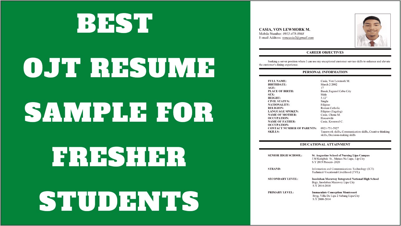 Objective In Resume For It Students For Ojt
