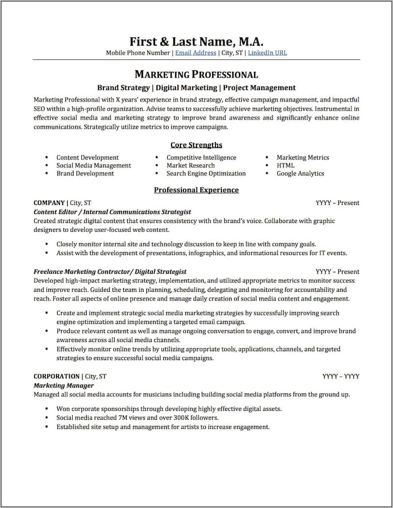 Objective In Resume For Marketing Student