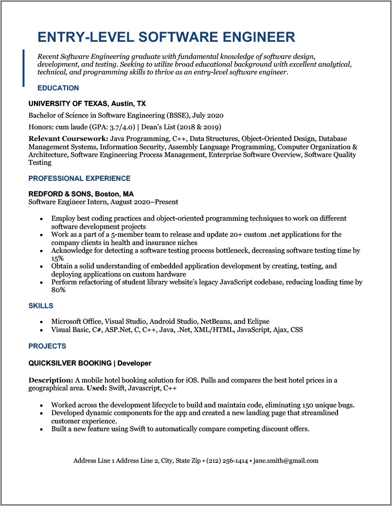 Objective In Software Engineer Resume