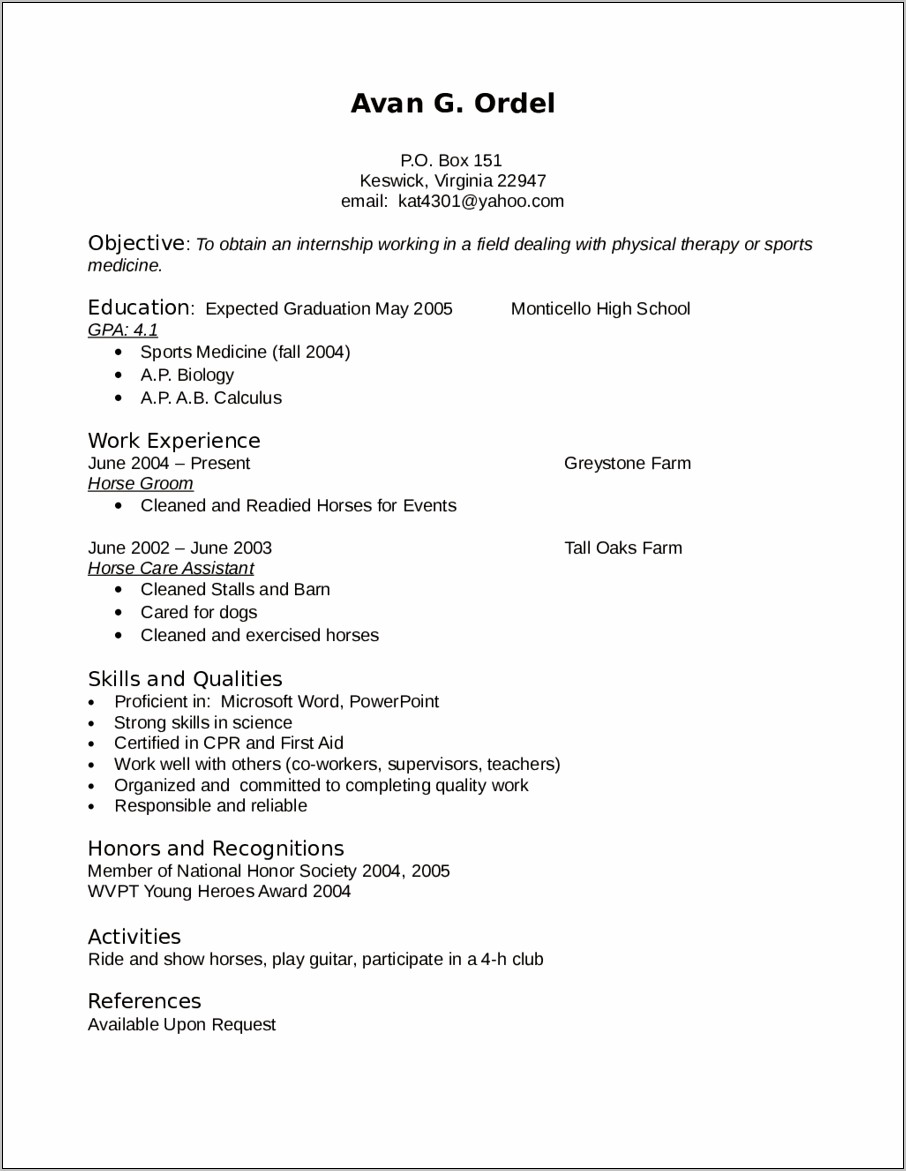 Objective Of An Srt Therapy Major On Resume