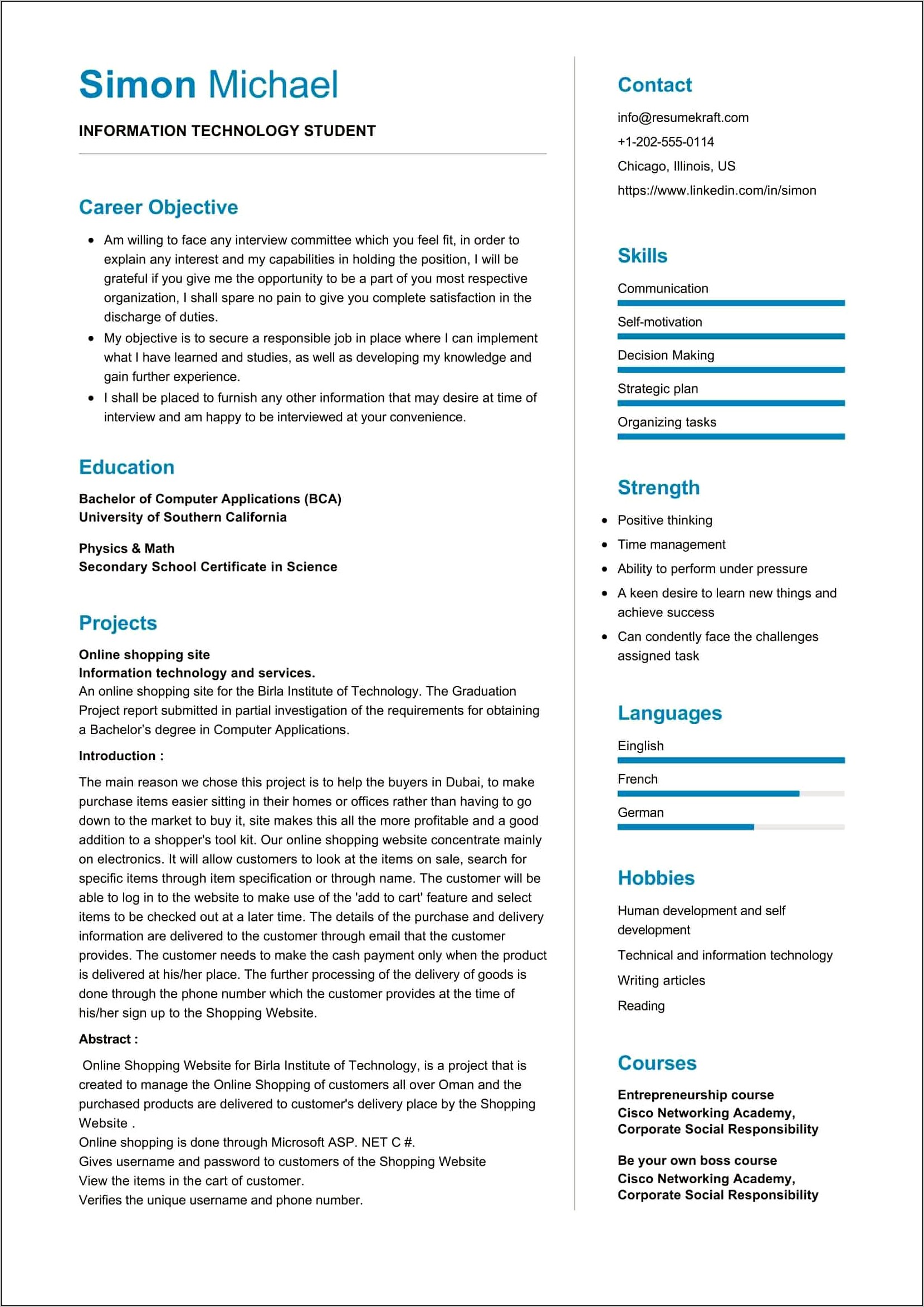 Objective Of Resume For College Student