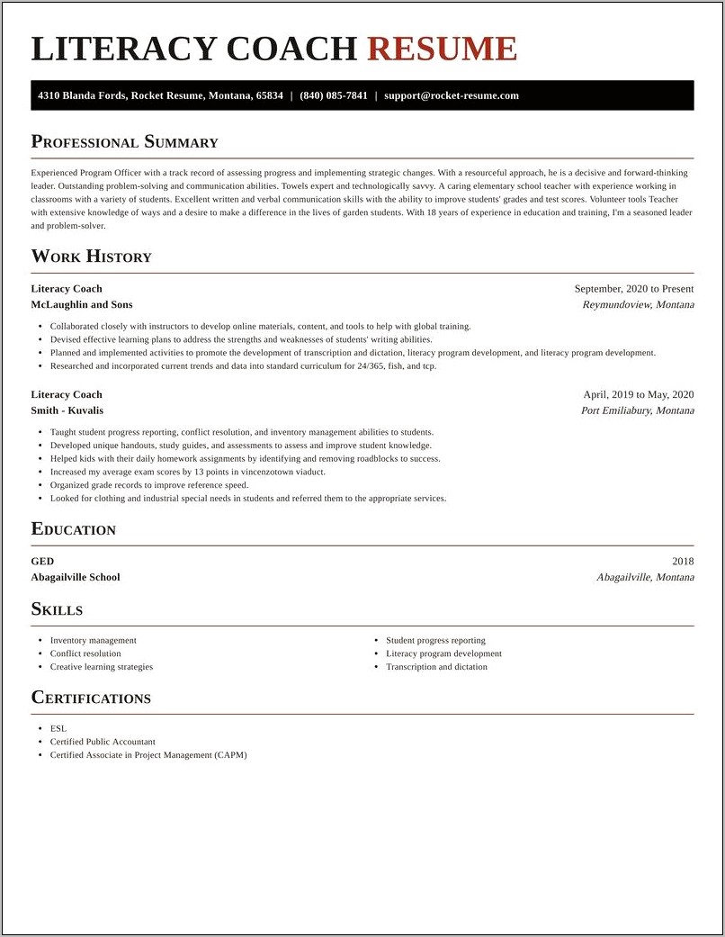 Objective On A Literacy Coach Resume