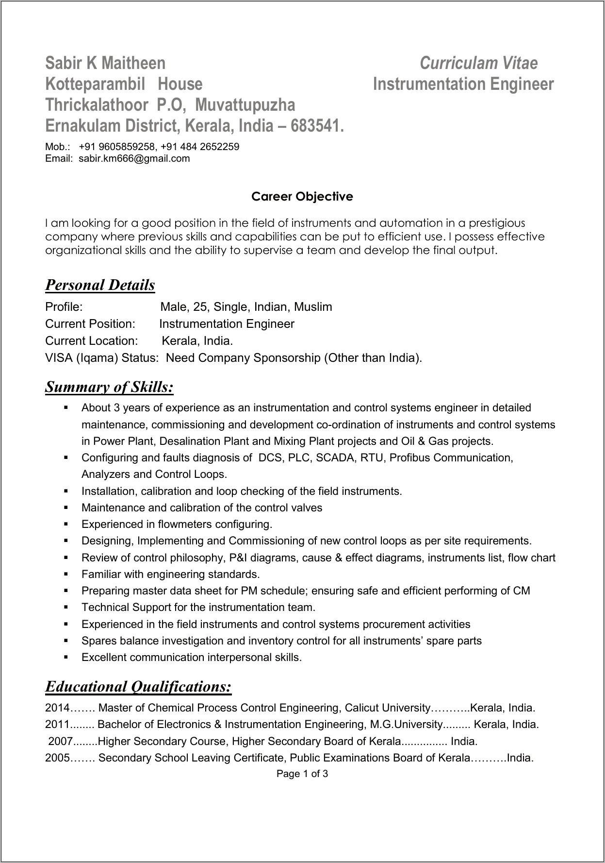 Objective On A Resume Controls Engineer