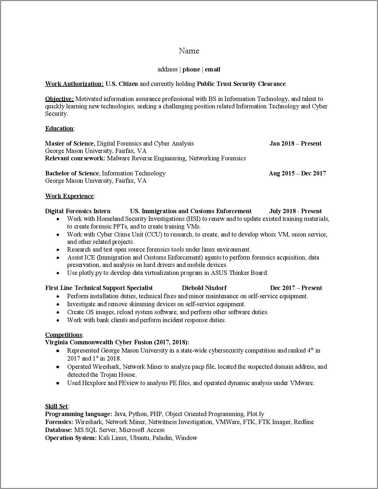 Objective On A Resume For A Miner
