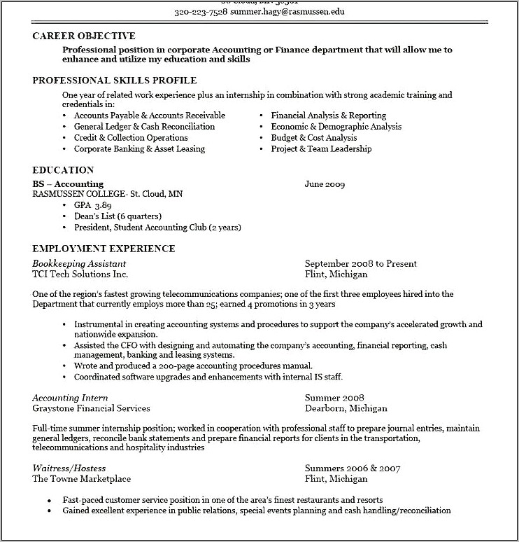 Objective On A Resume For An Undergraduate Student