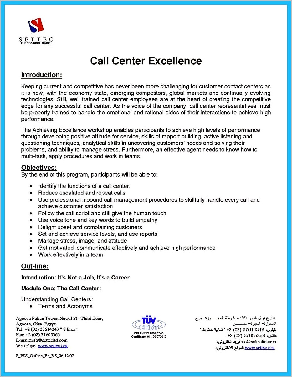 Objective On A Resume For Call Center Supervisor