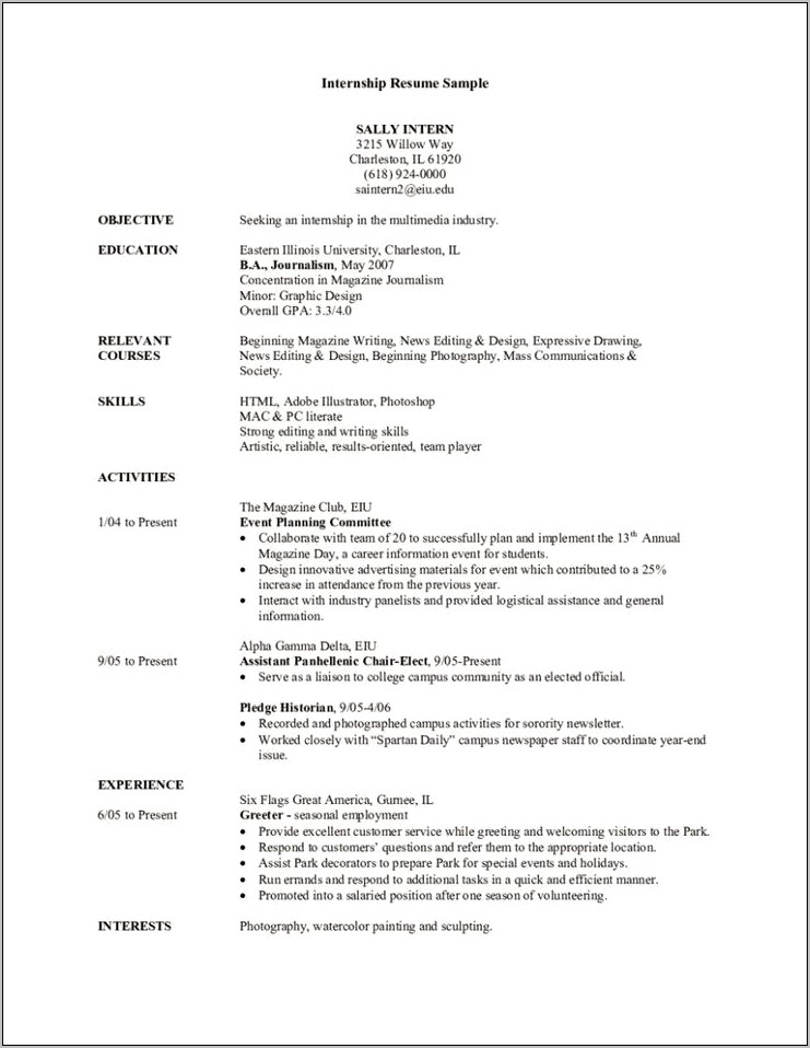 Objective On A Resume For Student