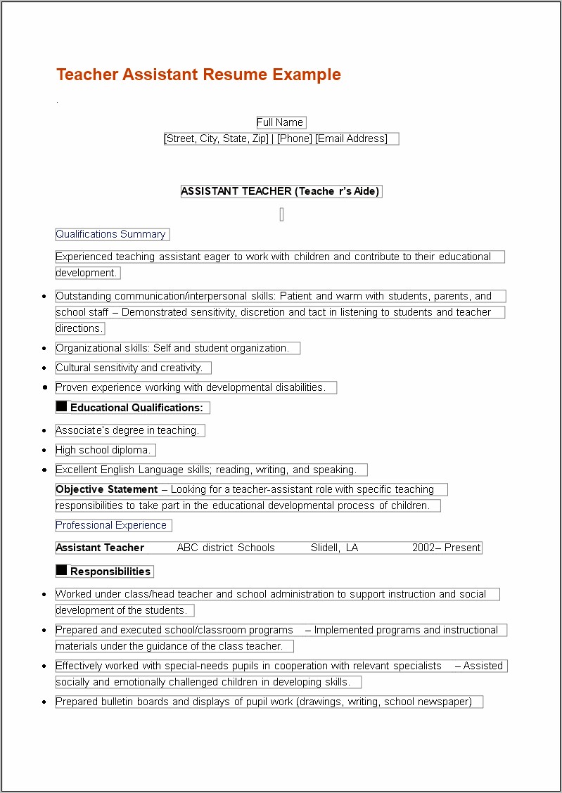 Objective On A Resume For Teaching