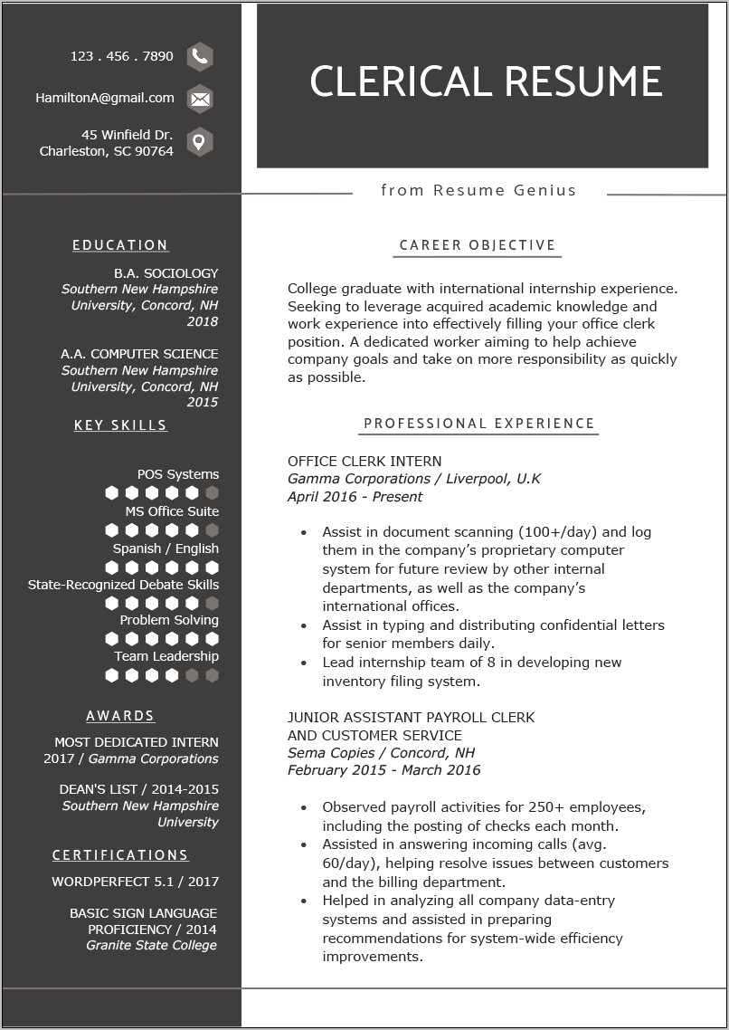 Objective On A Resume To Apply For Clerical