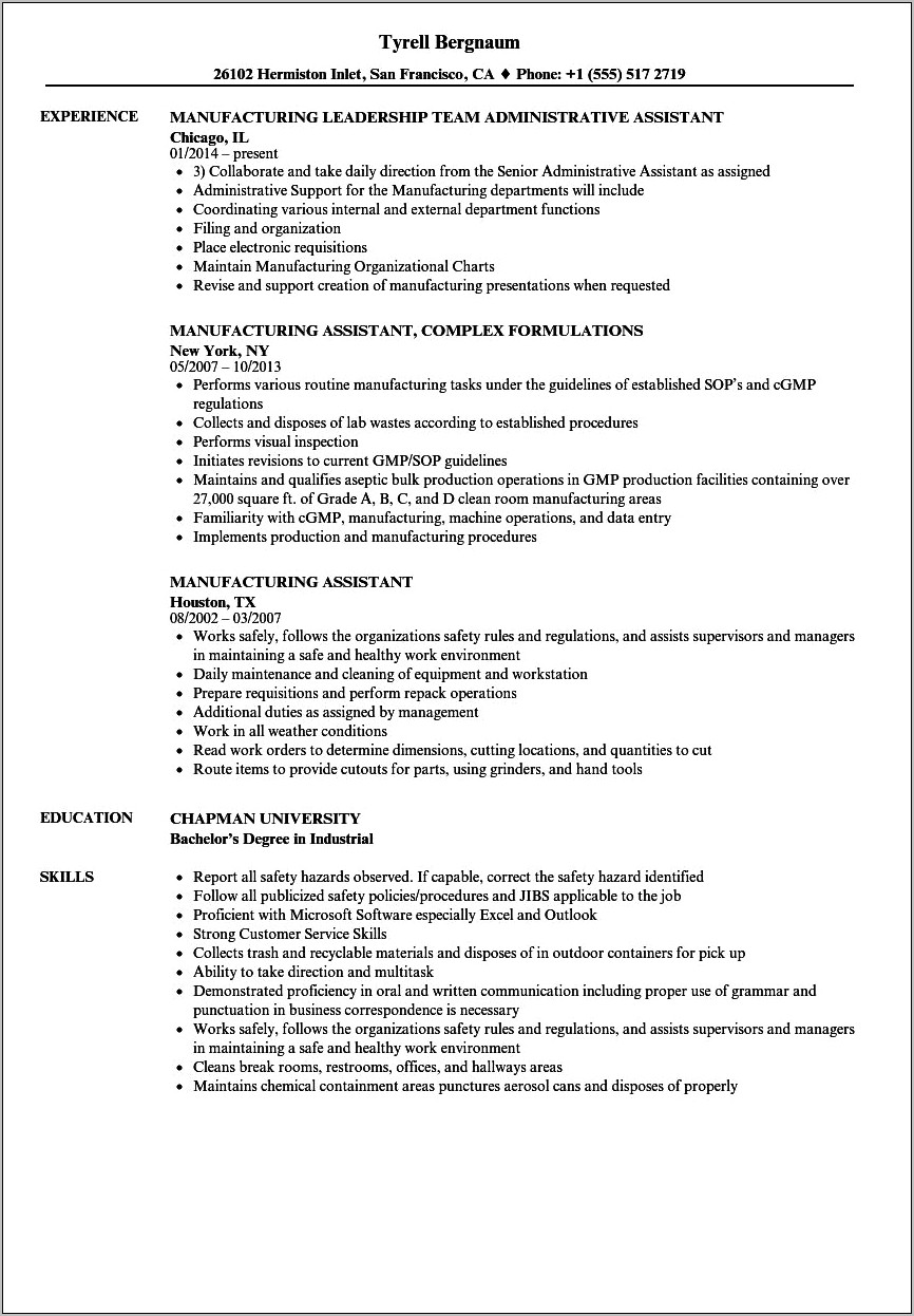 Objective On Job Resume For Factory