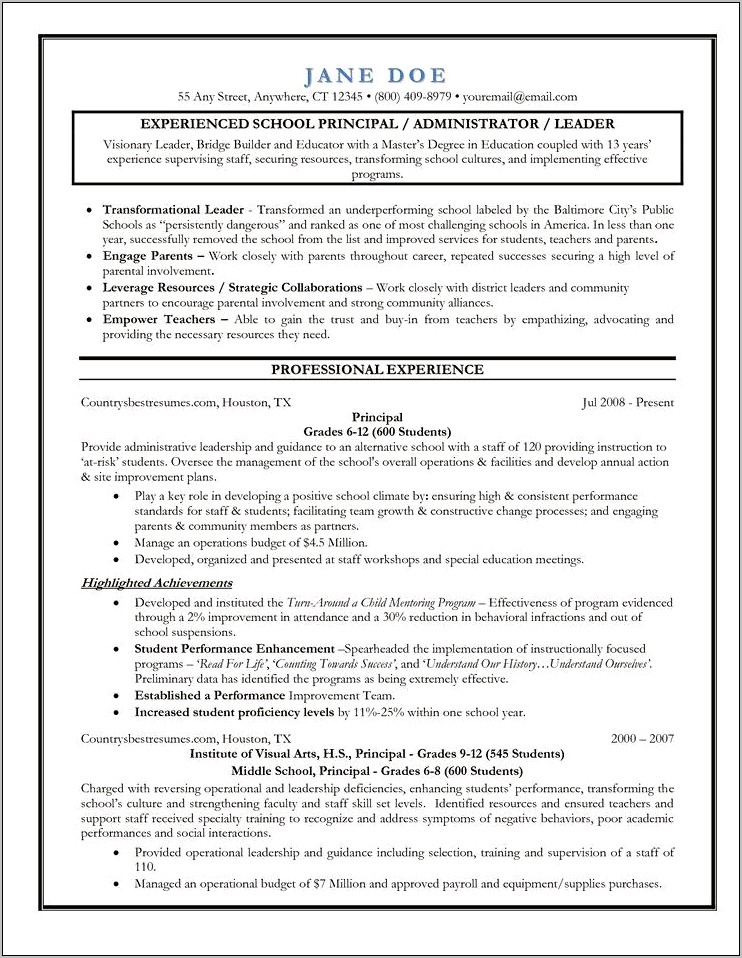 Objective On Resume For Assistant Principal Position