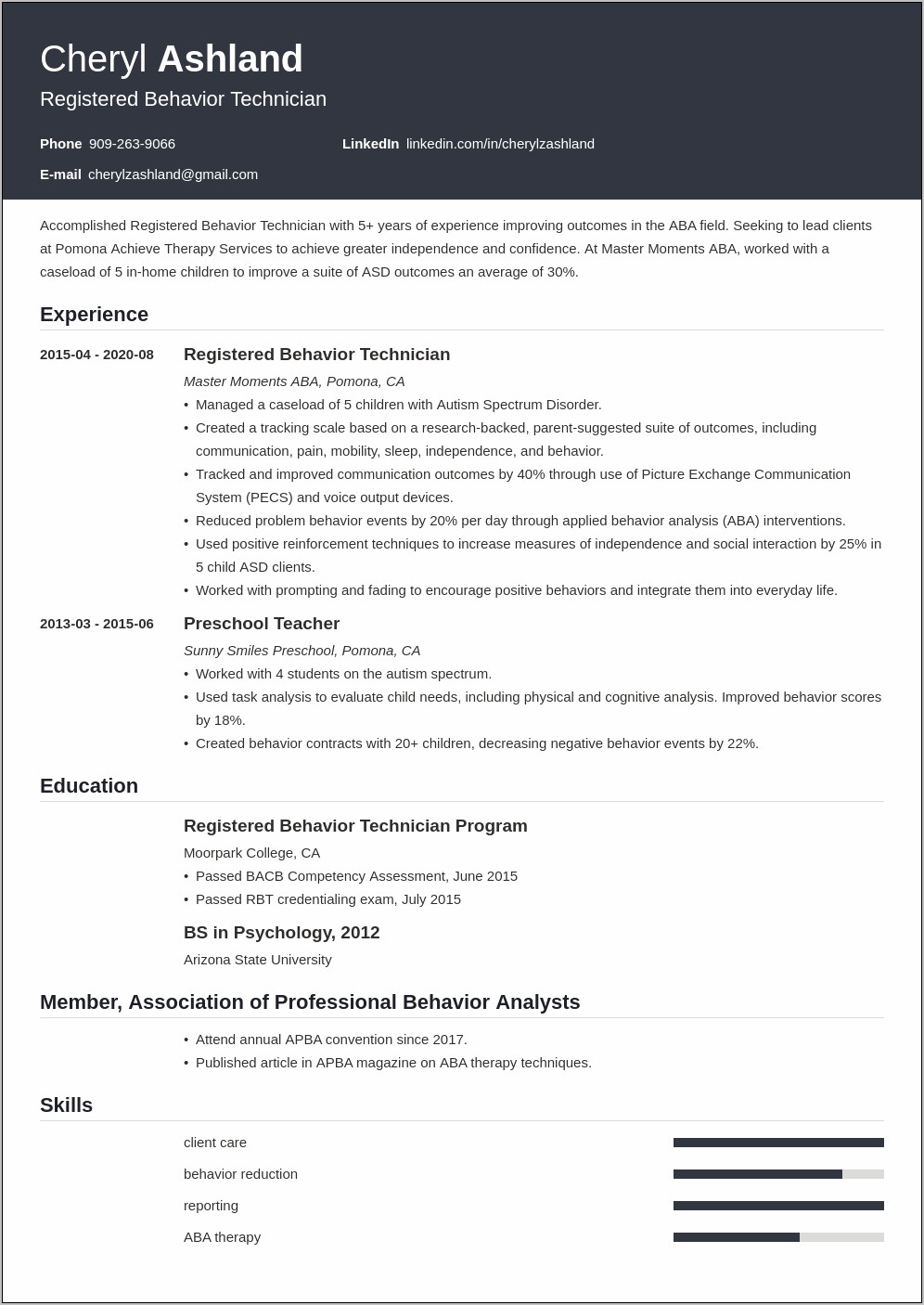 Objective On Resume For Behavior Specialist