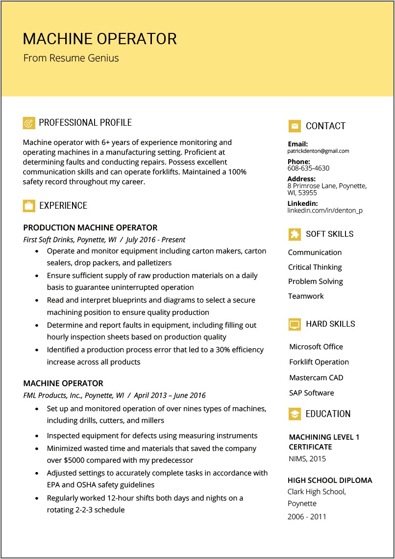 Objective On Resume For Factory Job