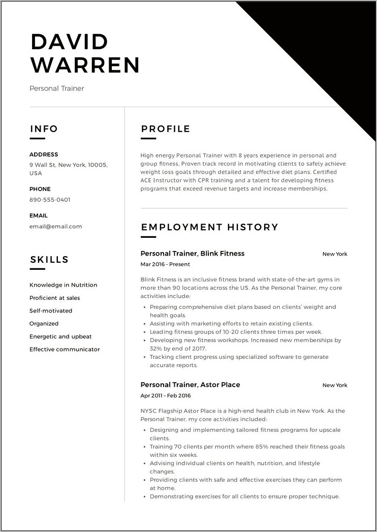 Objective On Resume For Personal Trainer