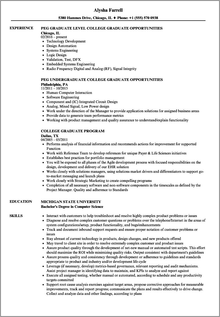 Objective On Resume For Recent Graduate