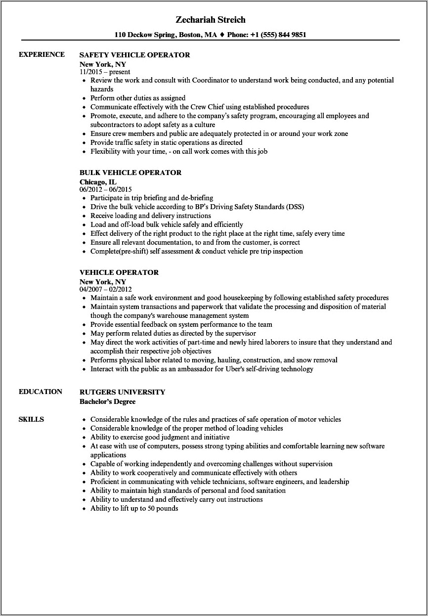 Objective On Resume For Tow Truck Driver