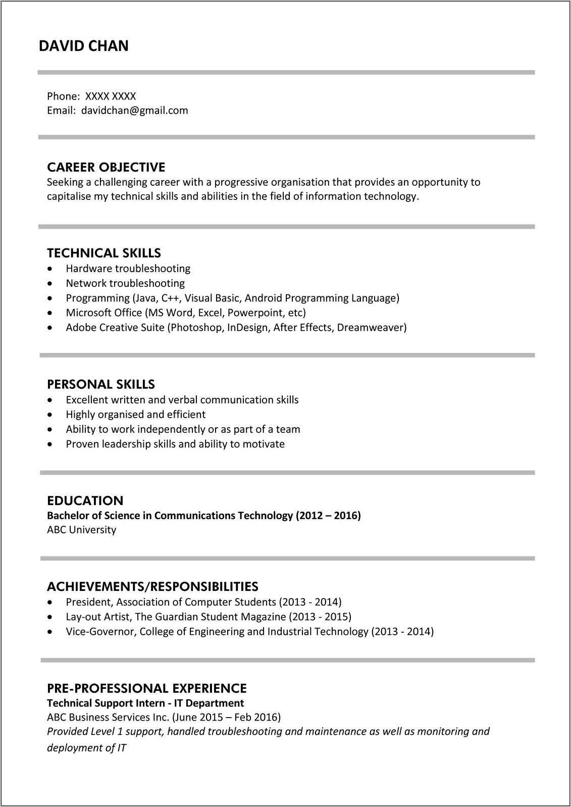 Objective Or Profile Resume Samples For Information Technology