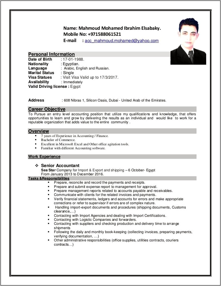 Objective Part Of Resume For Accountant