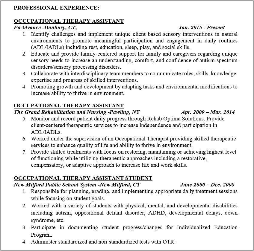 Objective Part Of Resume Occupational Therapy
