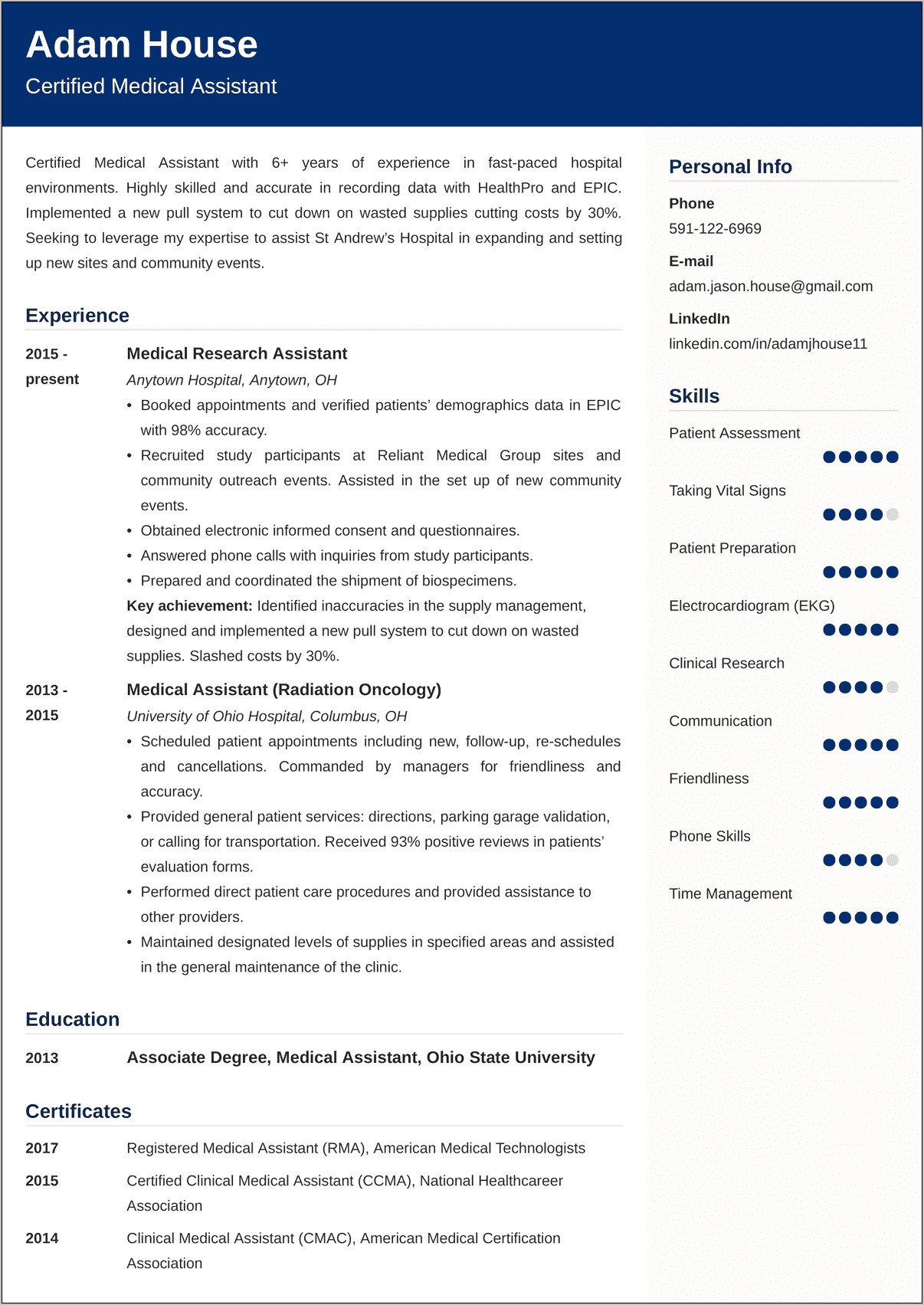 Objective Phrases For Resume Certified Medical Assistant