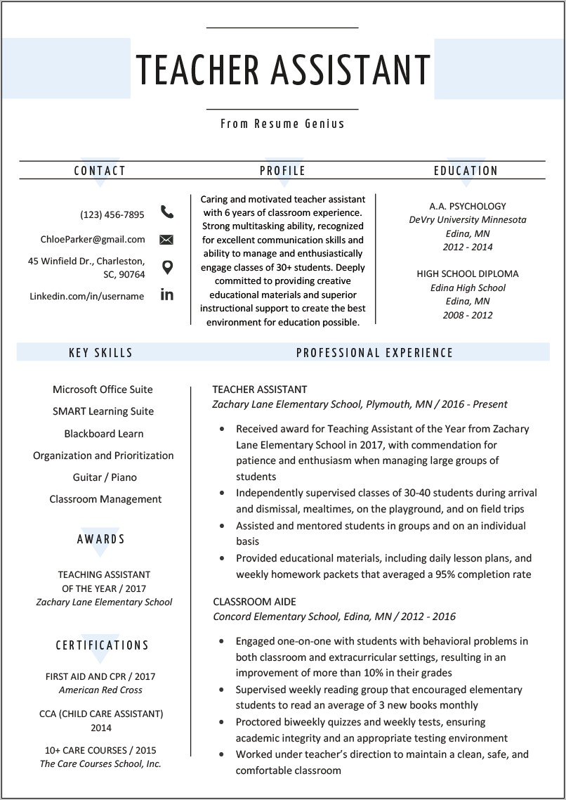 Objective Resume Examples For A Elementary Teacher