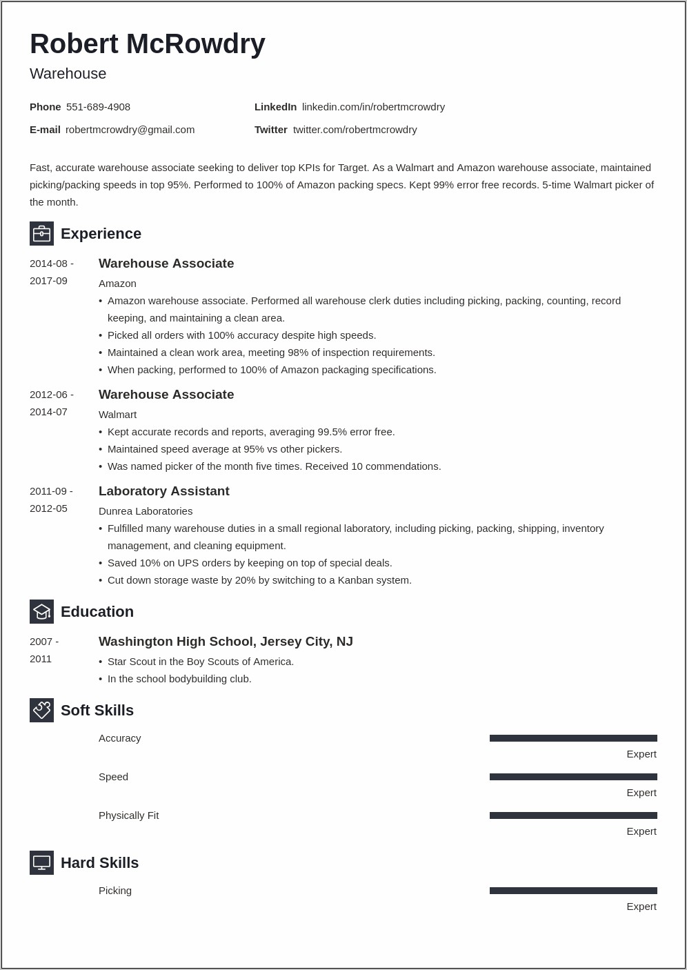 Objective Resume Examples For Warehouse