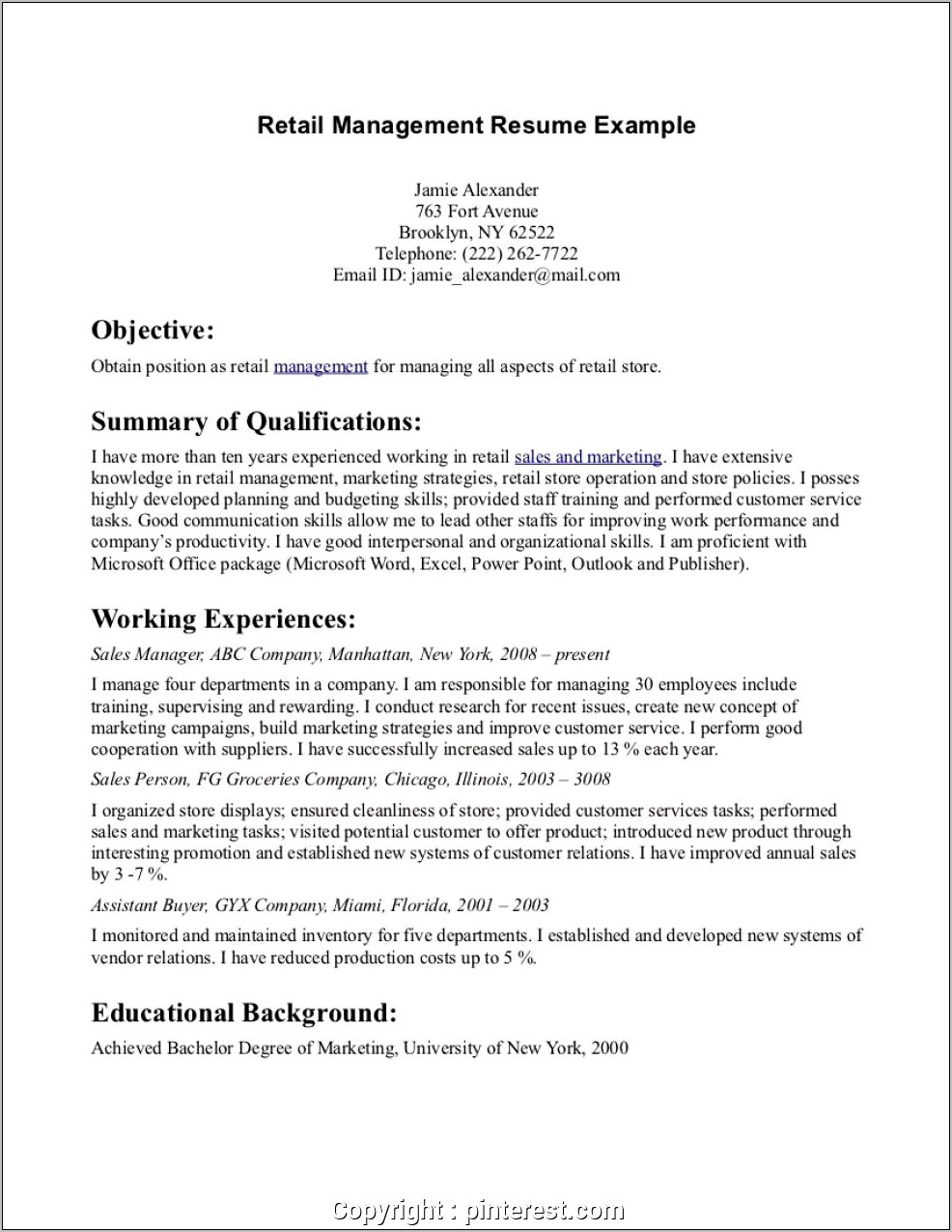 Objective Sample For Resume As A Retail