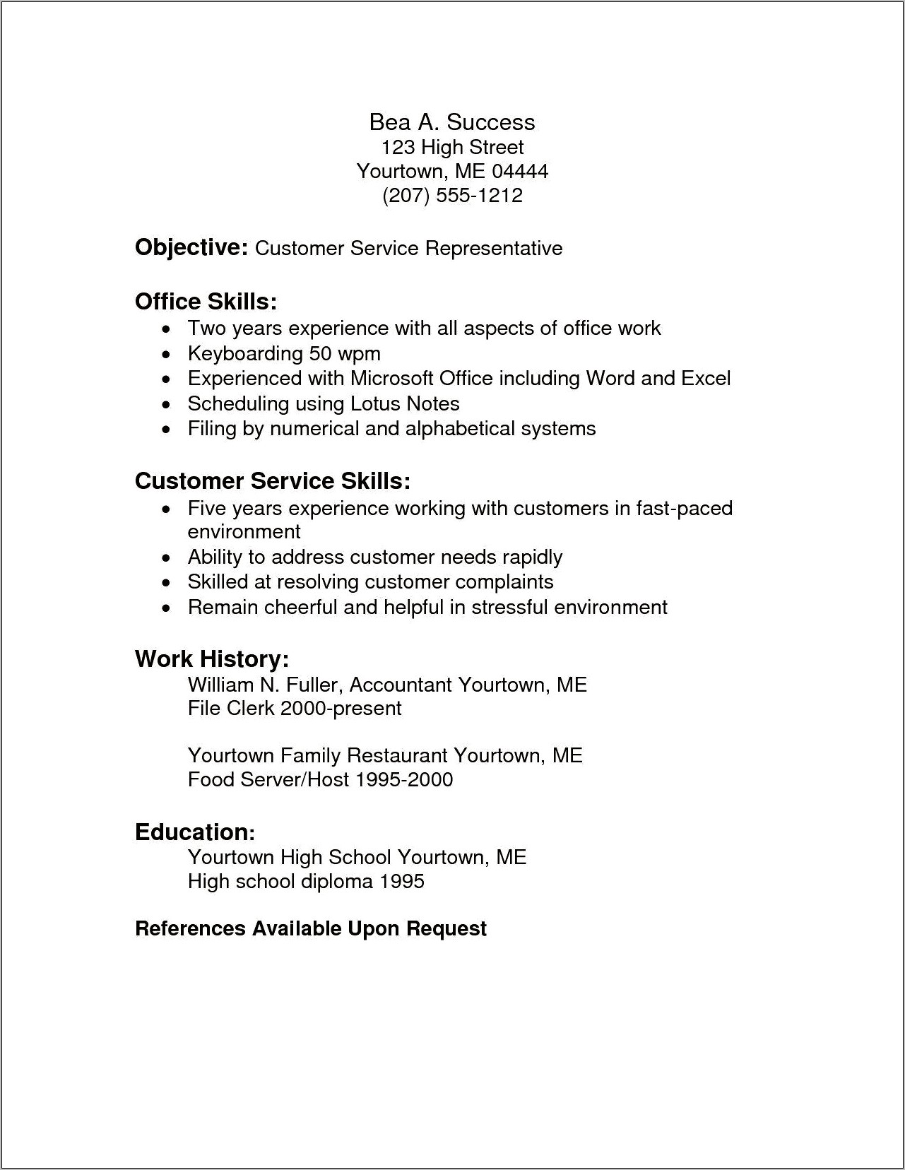 Objective Section In Resume For Office Representative