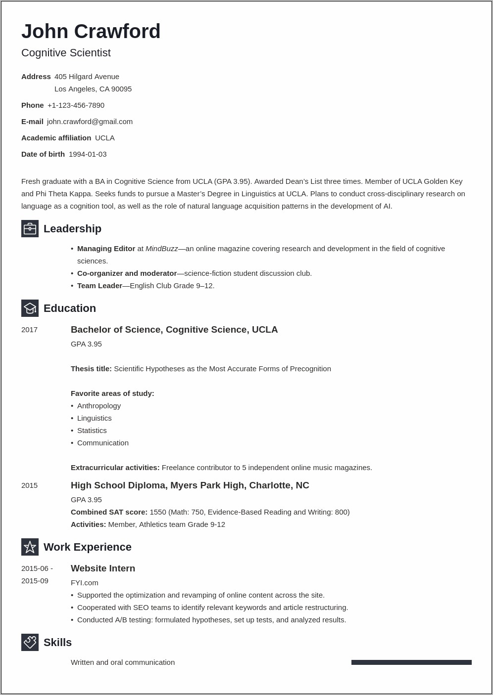 Objective Section Of A Resume Examples