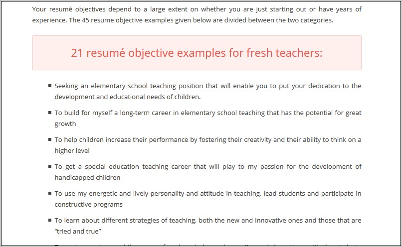 Objective Statement For A Teacher Resume