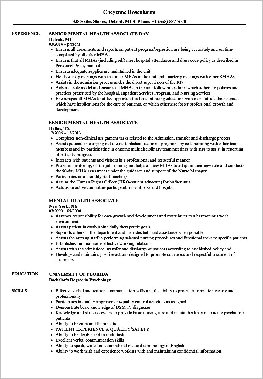 Objective Statement For Mental Health Resume