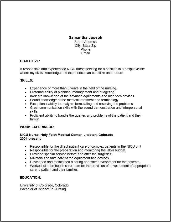 Objective Statement For New Nurse Resume