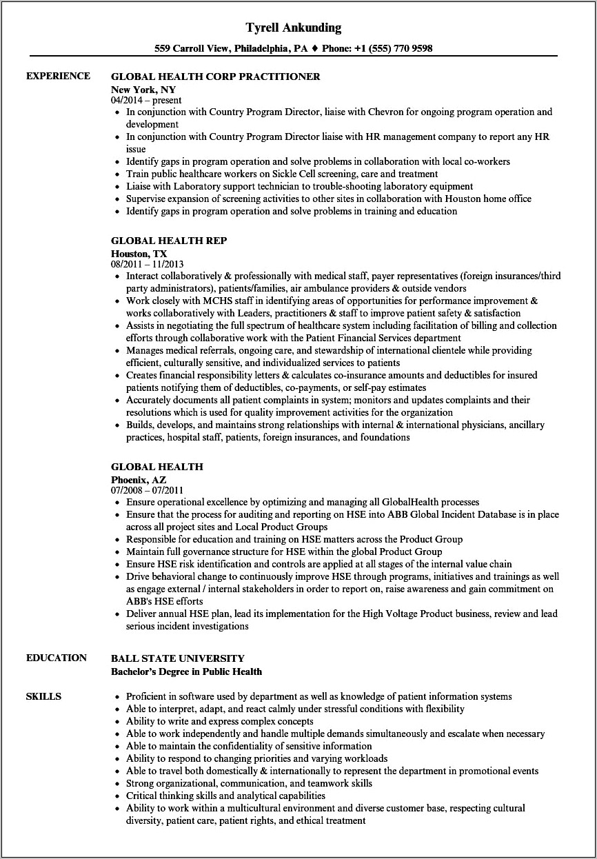 Objective Statement For Public Health Resume