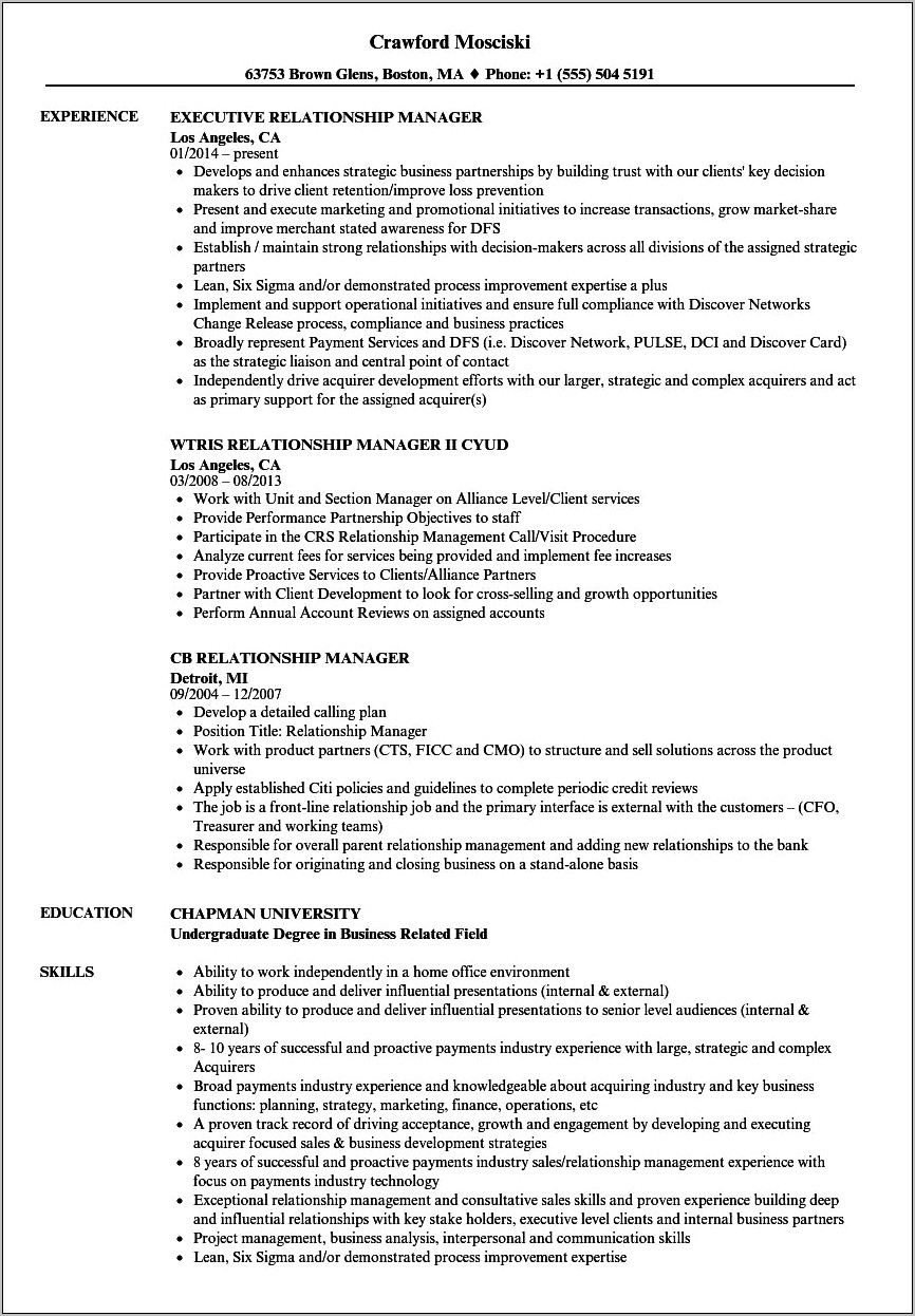 Objective Statement For Resume For Relationship Manager