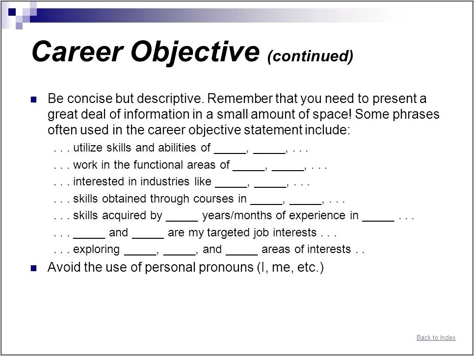 Objective Statement For Resume Personal Pronouns