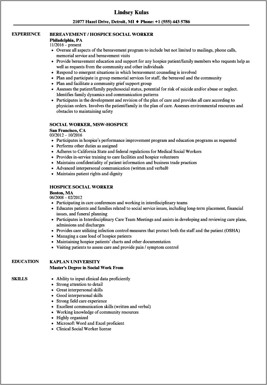 Objective Statement For Resume To Work In Hospice